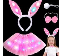 G.C LED Luminoso Disfraz Conejo para Niñas con Diadema Orejas de Conejo Falda Tutu Pajarita Disfraz de Animal Vestido Conejo para Carnaval Pascua Halloween Cosplay