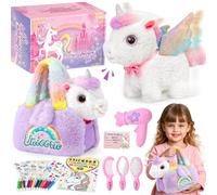 G.C Peluche Unicornios Regalos para Niñas de 3 4 5 6 7 8 Años con Unicornio Peluche Que Anda y Ladra, Bolsos Peluche, Libro para Colorear, 12 Colores Rotuladores, Unicornio Regalo Juguete Niña