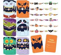 G.C Pulsera Amistad Halloween - Pack de 12 Pulsera de la Amistad Amigas Trenzada Ajustable con Calabaza & Fantasma & Bruja, Halloween Regalo para Niños y Adultos (A)