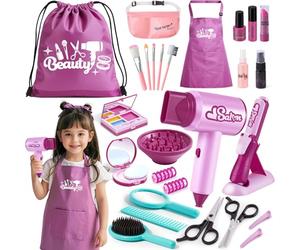 G.C Set Peluqueria Juguetes Niña 3 4 5 6 Años,Kit Peluqueria Maquillaje con Secador de Pelo & Plancha para el Pelo & Espejo & Delantal & Maquillaje Falso, Peluqueria Juguete Regalos Navidad Niña