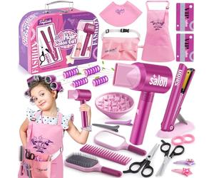 G.C Set Peluquería Niña Juguete con Secador de Pelo Plancha Espejo Peine Tijeras Delantal Capa Peluqueria Maletin Maquillaje Salón de Belleza Juegos de rol Regalo para Niña 3 4 5 6 7 Años