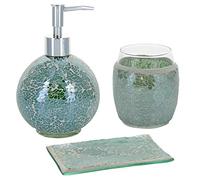 G Decor * Nuevo embalaje* Mosaico Verde Esmeralda Moderno Vidrio 3 Piezas Accesorios De Baño Set Incluye Jabón Líquido o Dispensador De Loción, Soporte Para Cepillo De Dientes, Jabonera