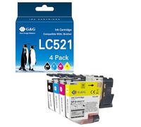 G&G LC521VAL Cartuchos compatibles con Brother LC521 para Brother DCP-J1260W DCP-J1310DW DCP-J1460DW DCP-J1313DW DCP-J1360DW (negro, cian, magenta y amarillo)