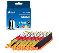 G&G PGI-530 CLI-531 - Cartuchos de tinta de repuesto para Canon 530 531 XXL para Canon PIXMA TS8750 TS8751 (negro, cian, magenta, amarillo, gris, 6 unidades)