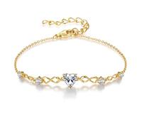 G&GEMSJEW Infinity Heart - Pulsera para mujer de plata de ley 925 con piedras natales, ajustable, para San Valentín, cumpleaños, regalo para mujeres, mujeres, mamá, novia, Mittelgroße, Plata de ley