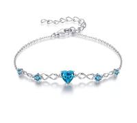 G&GEMSJEW Infinity Heart - Pulsera para mujer de plata de ley 925 con piedras natales, ajustable, para San Valentín, cumpleaños, regalo para mujeres, mujeres, mamá, novia, Mittelgroße, Plata de ley