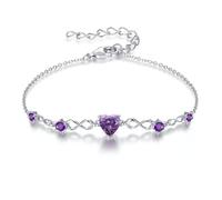 G&GEMSJEW Infinity Heart - Pulsera para mujer de plata de ley 925 con piedras natales, ajustable, para San Valentín, cumpleaños, regalo para mujeres, mujeres, mamá, novia, Mittelgroße, Plata de ley