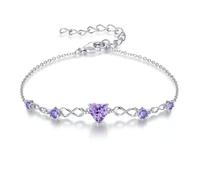 G&GEMSJEW Infinity Heart - Pulsera para mujer de plata de ley 925 con piedras natales, ajustable, para San Valentín, cumpleaños, regalo para mujeres, mujeres, mamá, novia, Mittelgroße, Plata de ley
