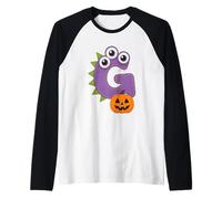 G Halloween Monster Calabaza Letra Diversión Camiseta Manga Raglan