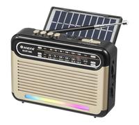 G Keni Radio portátil de Onda Corta Am FM con batería Recargable, Radio Bluetooth Vintage, recepción Fuerte, Entrada de Tarjeta USB/TF, Panel Solar, Altavoz Grande con Linterna Ambiental (Dorado y
