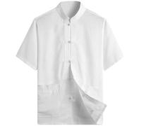 G-LIKE Camisa de verano para hombre, estilo tradicional china, artes marciales, kung fu, tai chi, ropa de entrenamiento, camisa informal de manga corta para hombre, Blanco, XL