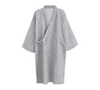 G-LIKE Kimono japonés camisón albornoz - tradicional haori yukata estilo 100% algodón primavera verano vestido de casa sauna ligero delgado ropa de dormir para mujer hombre, Ondas grises para hombre,