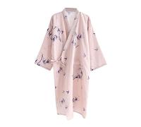 G-LIKE Kimono japonés camisón albornoz - tradicional haori yukata estilo 100% algodón primavera verano vestido de casa sauna ligero delgado ropa de dormir para mujer hombre, Rosa-mujer, L