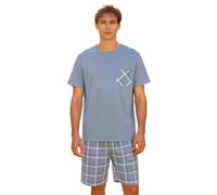 G.N Dreamer Pijama de Manga Corta para Hombre 2 Piezas de algodón Suave y Transpirable, Cuello Redondo, Manga Corta, a Cuadros, Informal