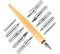 G-Pen Pluma de tinta de acero inoxidable para dibujos animados, juego de 11 plumas de cómic, soporte para pluma de cómic, soporte para caligrafía de madera con plumín de acero inoxidable