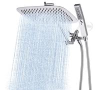 G-Promise Cabezal de ducha cuadrado doble de metal de 12 pulgadas con rociador de mano, cabezal de ducha de lluvia, brazo de extensión ajustable, desviador de 3 vías, manguera extra larga de 71