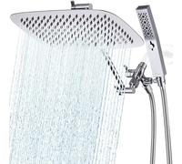 G-Promise Cabezal de ducha cuadrado doble de metal de 12 pulgadas con rociador de mano, cabezal de ducha de lluvia, brazo de extensión ajustable, desviador de 3 vías, manguera extra larga de 71