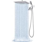 G-Promise Cabezal de ducha de lluvia de metal de 16 pulgadas con combo de pulverización de mano, desviador de 3 ajustes, brazo de extensión ajustable con juntas de bloqueo, manguera de acero