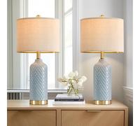 G-SAFAVA Juego de 2 lámparas de mesa modernas de cerámica azul de 24 pulgadas para sala de estar, granja, mesita de noche, dormitorio costero, mesas laterales y esquineras