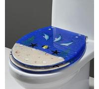 G, serie de océano del asiento del inodoro con efectos 3D conchas y grava reales, asiento de inodoro suave y cercano, tapa y asiento de inodoros tranquilos y tranquilos, bisagras de acero inoxidable,