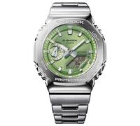 Casio G-Shock GM2110D-3A - Reloj octogonal de acero inoxidable verde lima, plateado, pulsera
