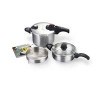 G-sola set de ollas a presión 2,5 l y 6 l - acero inoxidable 18/10, triple seguridad, cocción rápida y súper rápida, aptas todo tipo de cocinas, incluye tapa, cestillo y recetario david de jorge 26 cm