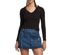 G-STAR Para Mujer Top Slim Rib V-Neck, Negro (dk Black D26064-D253-6484), XL