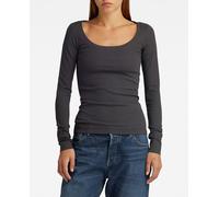 G-Star Raw Top de manga larga Rib Scoop de mujer y corte ajustado. Gris 36/S