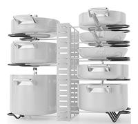 G-TING Organizador de ollas y sartenes de 8 niveles para organización y almacenamiento de cocina, soportes ajustables para tapas de ollas y sartenes, organizador de tapas para ollas y sartenes con 3
