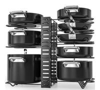 G-TING - Organizador de ollas y sartenes de 8 niveles, soporte ajustable para tapa de olla y bandeja para encimera y armario