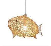 G.Z En Forma de pez Linterna Iluminación Pendiente de ratán Claro, 24inch Weaving Natural Tejida Mimbre de la lámpara con Cable Ajustable, Comedor Salón Restaurante de Techo suspendido Luz
