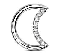 G23 Anillo de tabique de titanio sólido 16G Moon Daith, aretes de acero quirúrgico para tabique para mujeres y hombres Rook Daith, piercing de 8 mm/10 mm, Circonia cúbica Titanio, circonita