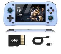 G28 Consola Retro Portatil, Pantalla IPS de 4.3 Pulgadas, Consola de Videojuegos Portátil con Sistema Linux de Código Abierto, Tarjeta TF de 64/128 GB, 21000 Juegos Clásicos(Blue,64G)