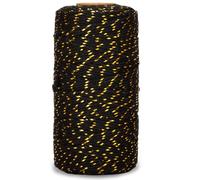 G2PLUS 100 m Cordel de Algodón Negro Brillante con Hilo Dorado, Hilo para Envolver Regalos de 2 mm, Hilo de Panadero Decorativo Navideño