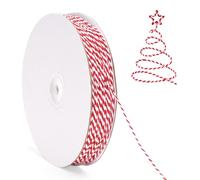 G2PLUS 100m Cuerda de Algodón：2mm Cordel de Algodón,Cordon Rojo y Blanco,Cuerda para Envolver Regalos,Decoración DIY,Navidad,Panadero,Manualidades