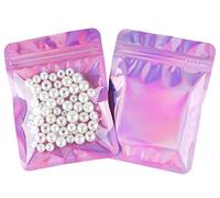 G2PLUS 100PCS Bolsas De Mylar,Bolsa Aluminio Resellable,9×12cm Bolsa Holográfica con Cremallera,Bolsas Planas Ziplock con Ventana Transparente para Muestra Comida,Joyería（Rosa/Púrpura）