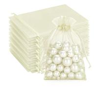 G2PLUS 100PCS Bolsitas para Regalos,Blanco Roto Organza 10×15CM Bolsita Beige,Bolsas Pequeña para Boda Favores Joyas y Dulces