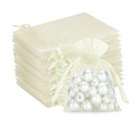 G2PLUS 100PCS Bolsitas para Regalos,Blanco Roto Organza 7×9CM Bolsita Beige,Bolsas Pequeña para Boda Favores Joyas y Dulces