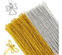 G2PLUS 100PCS Chenilla Tallos Limpia Pipas Limpiapipas de Navidad-Glitter Pipe Cleaners Crafts Set 6 mm * 30 cm para Navidad DIY Fabricación Manualidades (Oro+Plata）