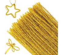 G2PLUS 100PCS Chenilla Tallos Limpia Pipas Limpiapipas de Navidad-Glitter Pipe Cleaners Crafts Set 6 mm * 30 cm para Navidad DIY Fabricación Manualidades (Oro）