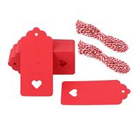 G2PLUS 100PCS Etiquetas de Papel Kraft,4.5x9.5cm Etiquetas de Regalo,Etiquetas Kraft Etiquetas de las Etiquetas de Boda con 30Mde Cuerda de Yute para Decorar Regalos (Rojo)