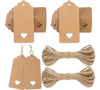 G2PLUS 100PCS Etiquetas de Papel Kraft,4.5x9cm Etiquetas de Regalo,Etiquetas Kraft Etiquetas de las Etiquetas de Boda con 30Mde Cuerda de Yute para Decorar Regalos (Marrón)