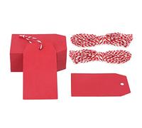 G2PLUS 100PCS Etiquetas de Papel Kraft 4x7CM - Etiquetas de Regalo Rojo Kraft Con Cuerda de Yute para Manualidades, Navidad, Cumpleaños