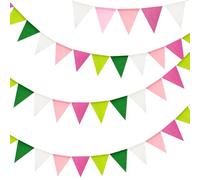 G2PLUS 12M Bandera Yute: Banderines de Arpillera-3x4M Banderines Yute con 36 Piezas Fucsia, Verde y Blanco Banderines Reutilizable Vintage Arpillera Decoración para Boda Fiesta de cumpleaños