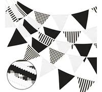 G2PLUS 12M Banderines Tela,Guirnalda de Banderines con 42 Rayas Negro y Blanco Triángulos de Tela Fiesta Decorativas para Dormitorio de Fiesta de Cumpleaños o Bodas