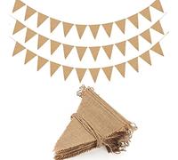 G2PLUS 12M Guirnalda Banderas Banderines de Arpillera-3PCS 4M Banderines-36 Triangular Flags Reutilizable Vintage Arpillera Banderín Decoración para Boda Fiesta de cumpleaños