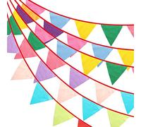 G2PLUS 12M Guirnalda Banderas Banderines Tela de Algodón, Pancarta Triángulo Multicolor Banderines Fiesta Decoración Colgante de Boda Bautizo Fiesta Cumpleaños Navidad（Colorful）
