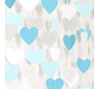 G2PLUS 16m Guirnalda de Corazones:Guirnalda de Papel Brillante Azul,Blanco y Plata,4 x 4 m para Fiestas de Cumpleaños,Bodas,San Valentín,Decoraciones de Bricolaje y Aniversarios