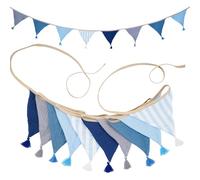 G2PLUS 2.6m Guirnalda de Banderines Infantiles:Guirnaldas de Tela Azul y Gris con Borlas,diseño Rayas Verticales para Decoraciones de guarderías y Bricolaje,Baby Showers,cumpleaños,bautizos