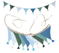 G2PLUS 2.6m Guirnalda de Banderines Infantiles:Guirnaldas de Tela Azul y Verde con Borlas,diseño Rayas Verticales para Decoraciones de guarderías y Bricolaje,Baby Showers,cumpleaños,bautizos